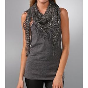 Alice + Olivia green knit tank with sequin scarf